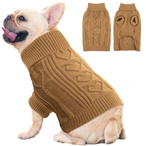 OTOB Large Medium Dog Sweater, Pet Dog Sweaters for Large Dogs, Thanksgiving Fall Knit Doggie Sweatshirt,Turtleneck Thick Warm Dog Winter Clothes Knitwear for Dogs Girl Boy Women Male (Camel, L)
