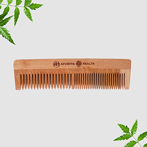 Peine de madera Neem artesanal, dientes anchos, 7 pulgadas miniatura 5