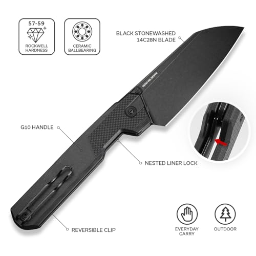 CIVIVI Hid Folding Pocket Knife, 4.14" Sharp 14C28N Blade G10 Handle Nested Liner Lock Kitchen Knife with Thumb Stud Opener, Ideal for Outdoor Use Camping Hiking and EDC C23008-1, Black