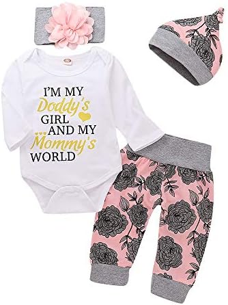 Honykids Newborn Baby Girl Romper Jumpsuit Bodysuit +Pants Shorts+Headband Outfit Set, Long Sleeve-gold, 0-6 Months
