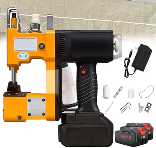 Cordless Handheld Bag Closer Sewing Machine - Automatic/Manual Stitcher for Rice, Woven, Sack, Paper & Plastic Bags - Includes Sewing Thread & 4.0AH Battery