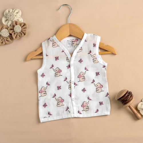 Image of Kidbea Newborn Baby Jhabla Muslin Cotton Clothes for Boys & Girls | Soft Breathable, Cute Printed Sleeveless Baby Wear with Button Closure
