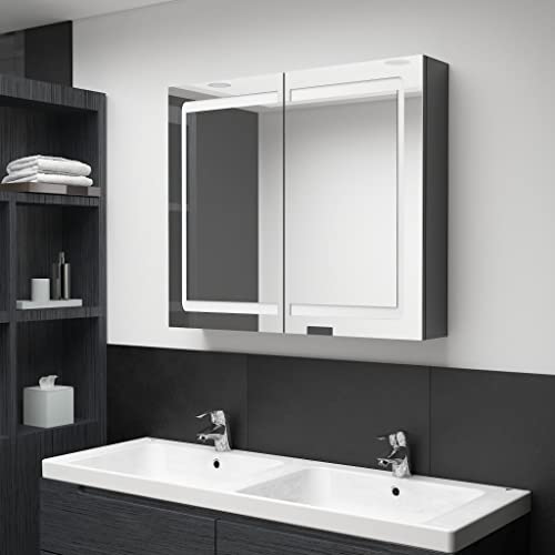 BUKSCYJS Armoire de salle de bain avec miroir lumineux - Armoire de salle de bain - Gris brillant - 80 x 12 x 68 cm - Convient pour salon, salle à manger,...