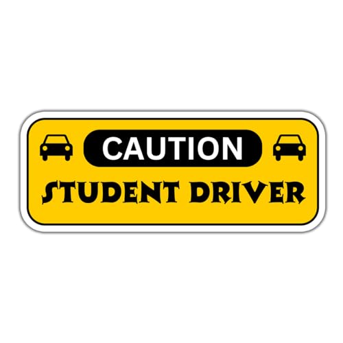 Image of Student Driver Sticker Caution Sign Vinyl Decal 5x3 Inch New Driver Training Design for Car Window Bumper Teen Learner Driving School Safety Notice Auto Graphic