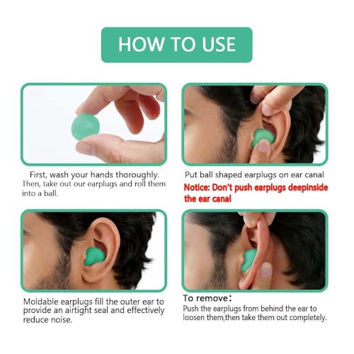 Image of LYSIAN Moldable Silicone Ear Plugs for Sleeping, Snoring & Side Sleepers, Soft Reusable Noise Reduction Earplugs for Sleep, Travel & Swimming, 5 Pairs, Green