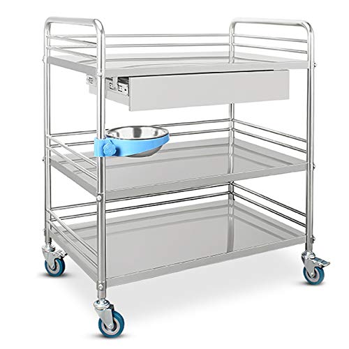 Camarera de Estantería Carro de Servicio de Acero Inoxidable, Carrito Médico con 4 Ruedas Omnidireccional, Carrito Utilitario de Acero Inoxidable, Carrito para la Restauración Cover