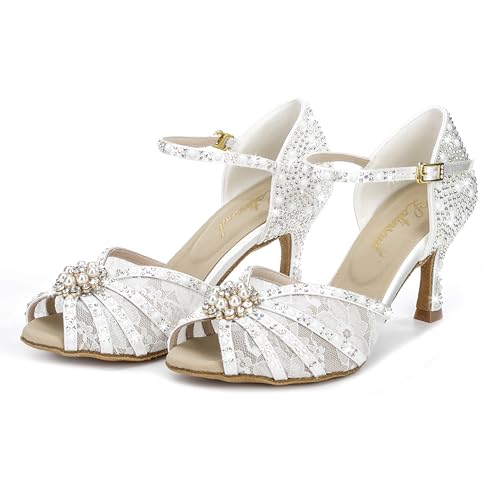 Latinsoul Y205-35 Women's Crystal Rhinestone Lace Latin Dance High Heel Shoes - Adjustable Ankle Strap Design, Stylish and Comfortable Dance Shoes4