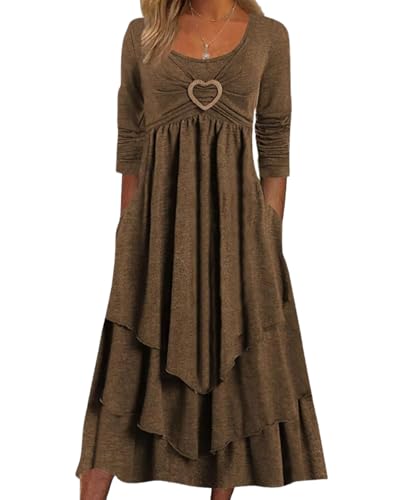 Womens Wedding Guest Maxi Dresses 2024 Fall Swing Ruffle Dress Irregular Hem A Line Flowy Long Sleeve Tiered