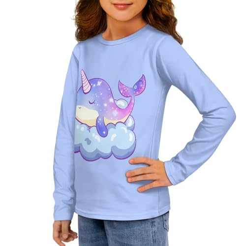 Image of Girls Long Sleeve Shirt with Cute Graphic Casual Pullover Tops 3-16Y