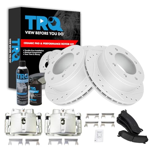 Image of TRQ Performance Rear Brake Pad & Rotor Kit Compatible with 2001-2013 Chevrolet 1999-2013 GMC