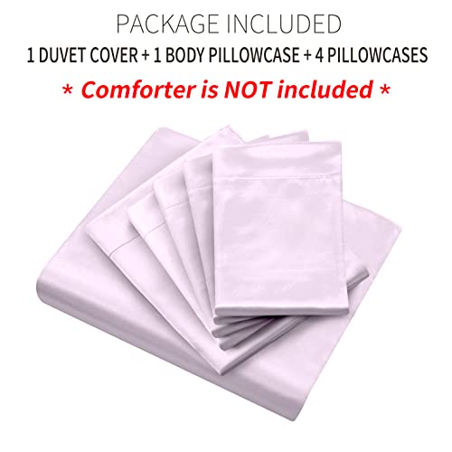 Image of Ersmak 6 Pieces Satin Duvet Cover Full /Queen Size Luxury Silky Bedding Duvet Cover Set with 1 Soft Duvet Cover, 4 Queen Pillowcases and 1 Body Pillowcase, Lavender