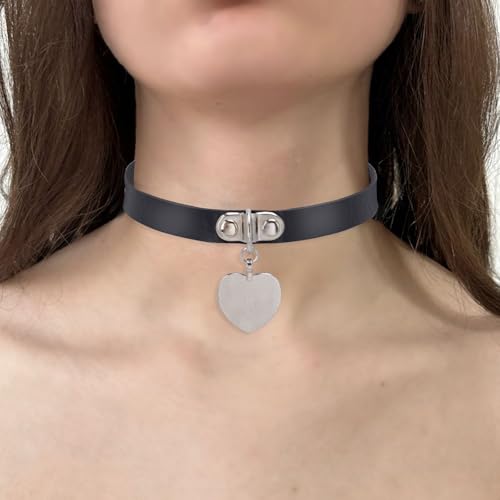 Jahrestag Geschenk, 4 Stück Halsband Damen für Sex, Choker Schwarz Kette Damen, LederhalsbandDamen, Kette Spike Leder Kragen Kropfband Herz, Einstellbar Halsband Schwarz Chocker, Punk Gotik Collar