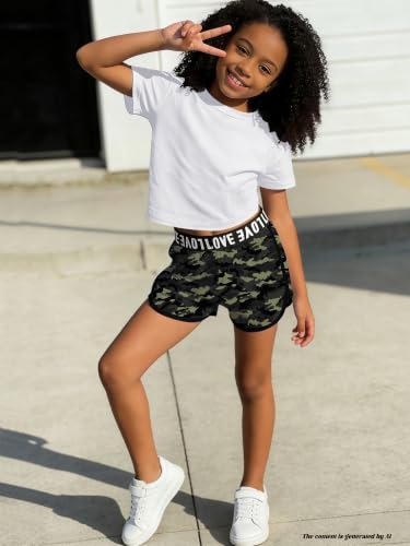 Image of Betusline Girls Summer 2 Piece Outfits,Kids Short Sleeve Crop Top & Shorts Set with Side Pockets