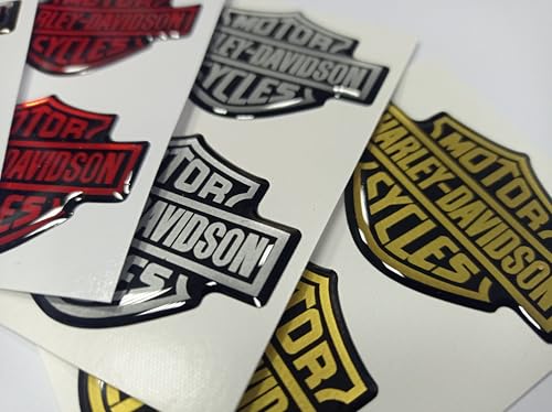 Wappen Logo Decal Paar geharzte Aufkleber kompatibel mit Harley 3D-Effekt-Modellen für Tank oder Helm. Größe eines Aufklebers: 50 x 39 mm (Chrom/Schwarz)