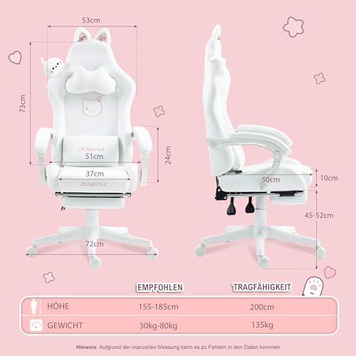 Sedia da gioco – Dolce gatto Edition – Sedia ergonomica per computer con schienale alto e supporto lombare, in pelle PU, poggiapiedi, gatto bianco - Sedia gaming - Immagine 1