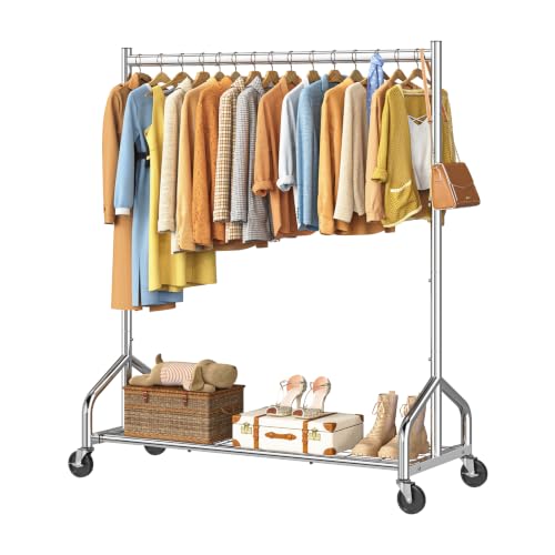Simple Trending Heavy Duty Clothes Rack, Portable Closet, 420 LBS, Silver
