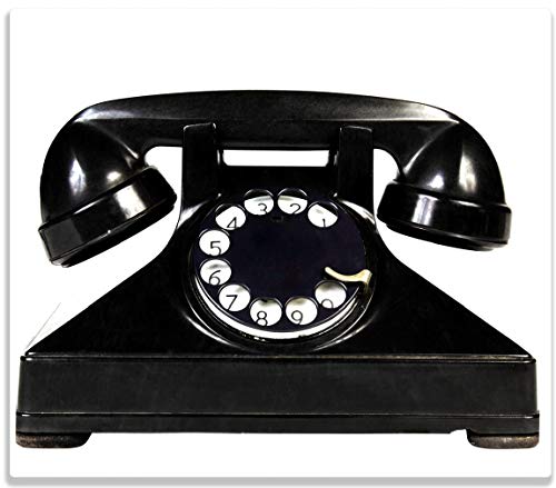 Herdabdeckplatte/Spritzschutz aus Glas, 1-teilig, 60x52cm, für Ceran- und Induktionsherde, Altes schwarzes Retro-Telefon mit Wählscheibe