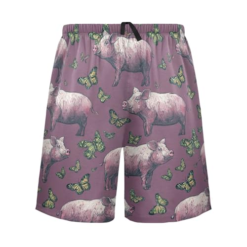 Men's Short Pajama Bottoms Farm Pigs Butterfly Home Casual Sleep Pants