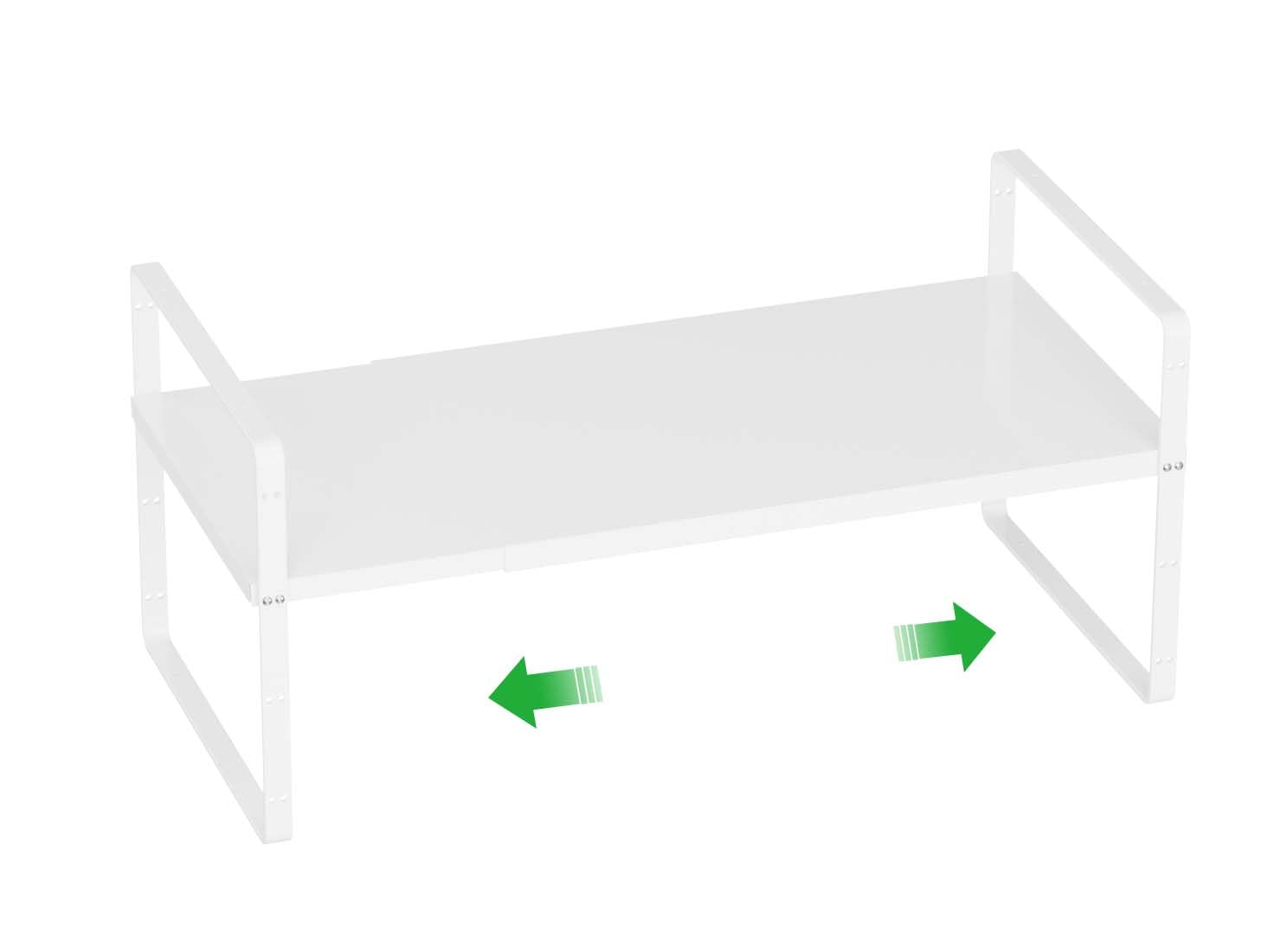 Cabinet Organizer Shelf,Expandable Counter Spice Rack,Stackable Shelf,Adjustable Storage Riser for Kitchen Pantry Countertop Cupboard,White,D:8.07"