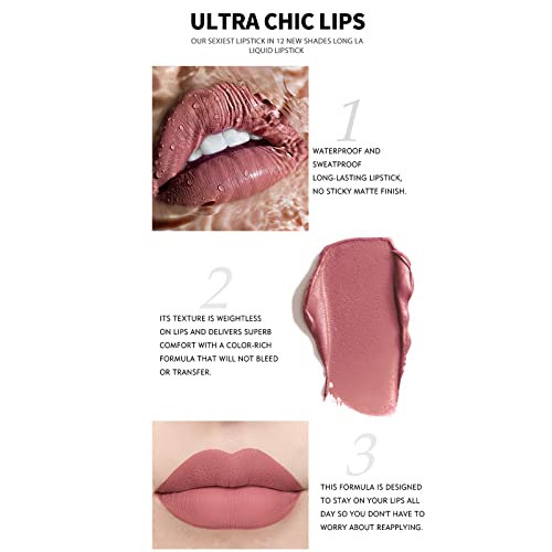 12 Piezas Líquido Pintalabios Traje, Mate Líquido Pintalabios Lápiz labial Conjunto, mate impermeable Brillo de labios Duradero Copa antiadherente lápiz labial Kit de maquillaje Lip Glaze