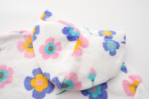 Image of Girls Fleece Robe Boys Hooded Bathrobe Soft Flannel Robe For Kids（Flower，7-8 Years）