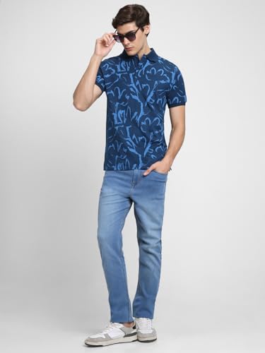 Image of Dennis Lingo Men's Cotton Printed Slim Fit Button-Down Short Sleeve Polo Tshirt