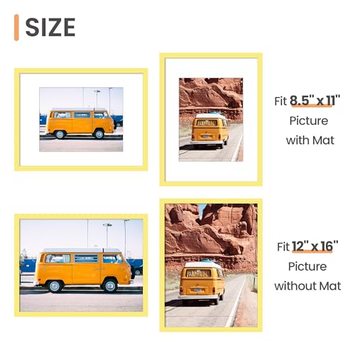 Image of upsimples 12x16 Picture Frame, Display Pictures 8.5x11 with Mat or 12 x 16 Without, Wall Hanging Poster Frames, Yellow, 1 Pack