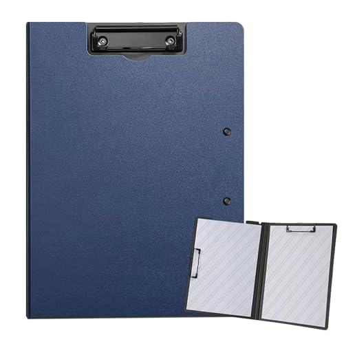 クリップボードフォルダ A4 二つ折り ルーズリーフ バインダー 防水ファイル保護 薄型 て持ち運びやす い 文房具 会議パッド 事務用品 学校 家庭用バインダー (ダークブルー)