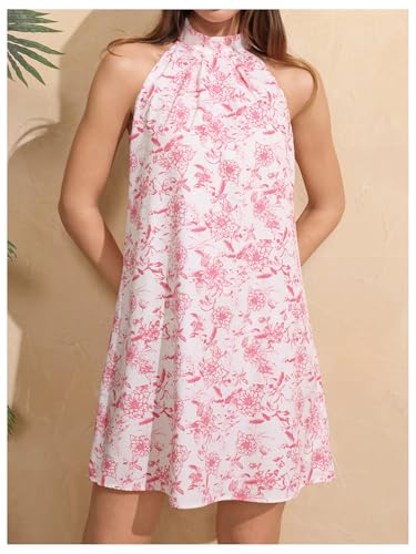 Image of Floerns Women's Sleeveless Floral Print Sundress Halter Neck A Line Short Dress