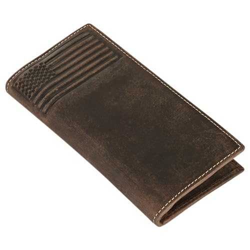 Image of ELIZO Leather Long Wallet for Men Western Wallet Rodeo Mens Wallet Flat Bifold Wallets for Men Biker Billfold Wallet for Men Cowboy Wallet RFID Wallet for Men with Credit Card Holder