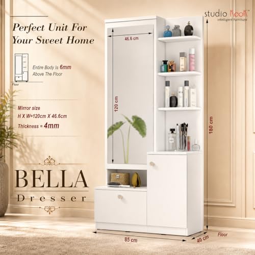 Image of Studio Kook Bella Dressing Table with Mirror and Storage, Moonshine White