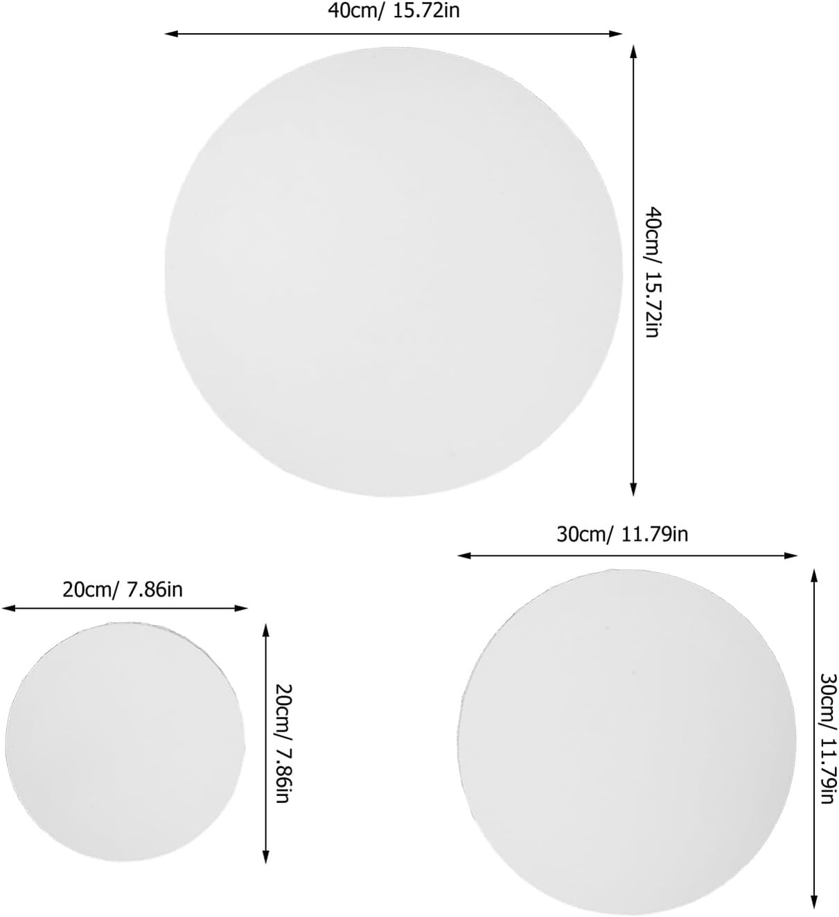 Uonlytech 3pcs Round Cotton Canvas Frames for Oil Painting, Pre-Stretched White Circle Canvas Boards with Wood Frame, 20/30/40cm, Art Supplies for Artists and Students