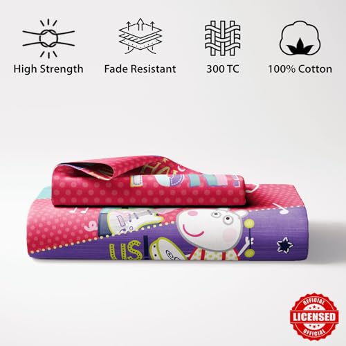 Image of Sassoon Peppa Pig (Sing) Digital Printed, Cotton Single Bedsheet, 300 TC, 1 Pillow Cover, Fade Resistant, Bedsheet for Kid's Bedroom, (1.50m X 2.35m)