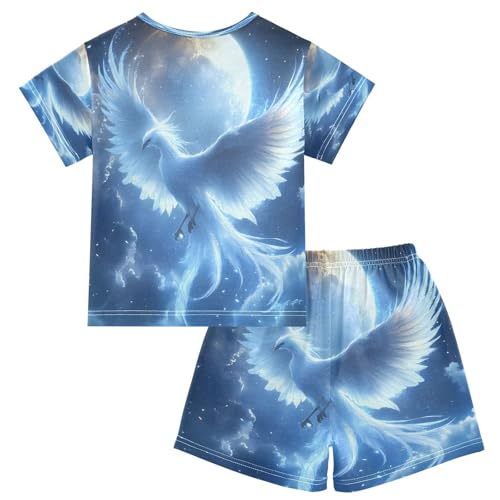 ALAZA Blue Phoenix Moon Pajamas Set Short Sleeve Cotton Sleepwear Summer Pjs 2 Piece 5-14Y2