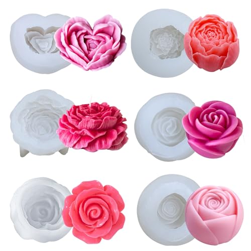Bougies moules en silicone Lot de 6 en forme de fleur 3D pour fabrication de savon, bougies,...