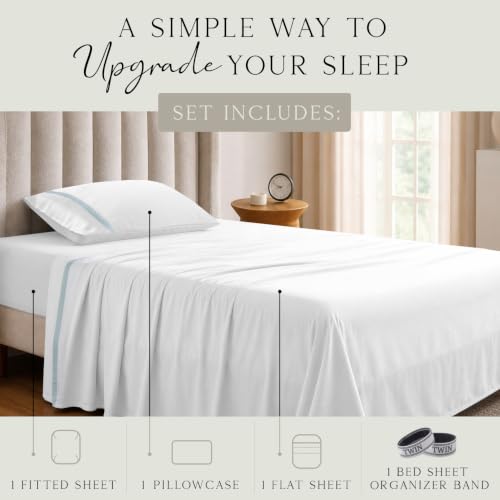Image of KARISSA MAE Luxury Bamboo Viscose Twin Size Sheet Set | FSC Certified | Cooling | Ultra Soft | 18 inch Deep Pockets | Elastic Corner Straps | Includes Organizer Band [Signature Frame]