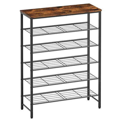 Kitsure Shoe Rack for Closet, Rustic Brown Shoe Organizer with