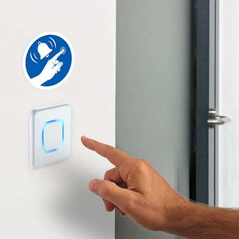 Warning Stickers, Press the Doorbell, Ring Before Enter, 3 Round Stickers, 9.5 cm, Blue / White, 9,5 cm - Image 3