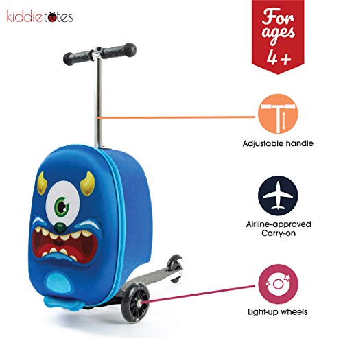 KIDDIETOTES 3-D Hardshell Ride On Suitcase Scooter for Kids - Cute Lightweight Kids Carry-On Luggage with LED Lit Wheels… - Image 3