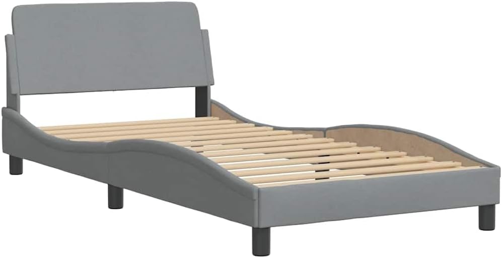 vidaXL Bed Frame Without Mattress Hvar, Bed Base with Wooden Slats Support, Mattress Foundation, Modern Style, Light Gray 39.4"x74.8" Twin Fabric