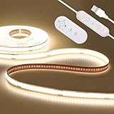 ALITOVE LED Strip Lights 5V USB 6.56FT 640LEDs 4000K Ultra Bright Dimmable White COB LED Light Strip with Remote Flexible LED Tape Lights for Mirror Desk Cabinet Kitchen Shelf TV Bedroom DIY Lighting