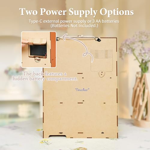 Image of Tonecheer DIY Miniature House Kit, Book Nook Dollhouse Story Frame Kit Wooden 3D Puzzle, Wall Mountable Decor Diorama Model with Dust Cover and LED for Ideal Gift - Blossom Time