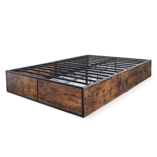 Caphaus Industrial Metal Storage Bed Frame With 4 Drawers, Space Saving Platform Bed Frame, Mattress Foundation With Metal Slat Support, Noise-Free, No Box Spring Needed, Full Size, Rustic Oak #TOP6