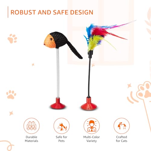 amazon-basics-Cat-Toy-Set-13-Interactive-Toys-Spring-Mouse-Feather-Stick-Fishing-Rod-Rattling-Bells-Playing-Balls-Feather-Balls-for-Kittens-Cats-Multicolour
