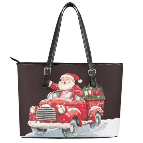 Image of Coldinair Christmas Leather Tote Bag for Women with Zipper Large Shoulder Tote Bag Shopping Casual Travel Bag Handbag Purse