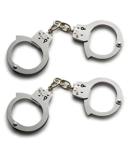 Ploutos World Wide Metal Handcuffs with Keys Adult Policeman Fancy Dress Accessories Hands Locking Handcuffs Cops & Robbers Police Theme Party Book Week Dress Up Accessories (Pack Of 2 One Size)