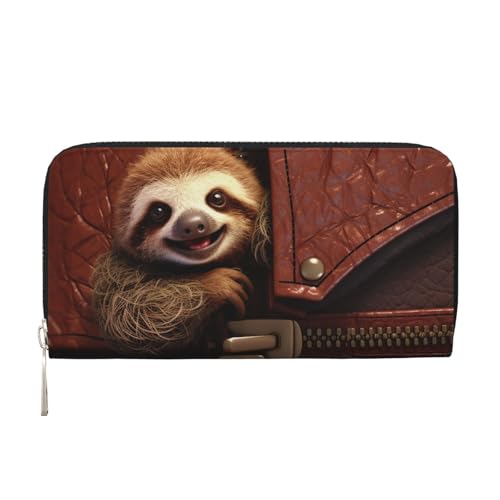 Pu Leather Wallet For Women Girl, Zip Around Credit Card Holder Sloth On Zipper Long Wallet Clutch Purse Waterproof Travel Handbag