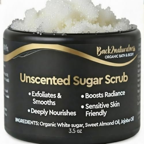 New! Luxury Unscented Sugar Scrub for Face & Body – Exfoliating & Moisturizing Natural Body Scrub...