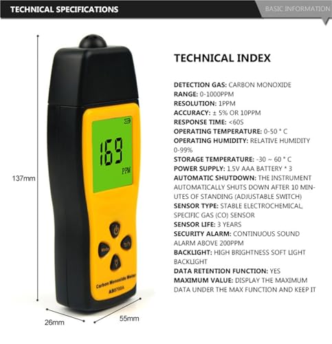 Probador de monóxido de carbono con pantalla LCD y alarma 8