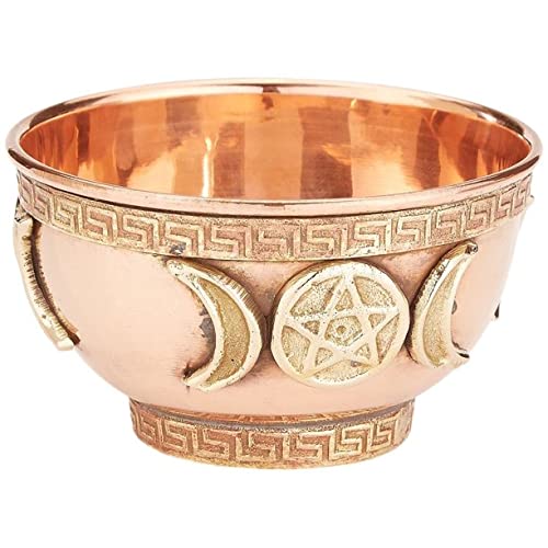 Pachamama Essentials Triple Moon Pentacle Copper Offering Bowl 3" - Great for Altar & Ritual Use, Incense Burner, Smudging Bowl
